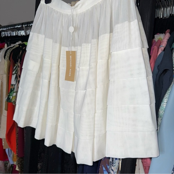 Michael Kors Collection Resort 2014 Optic White Pleated Tiered Mini Skirt - Picture 5 of 11